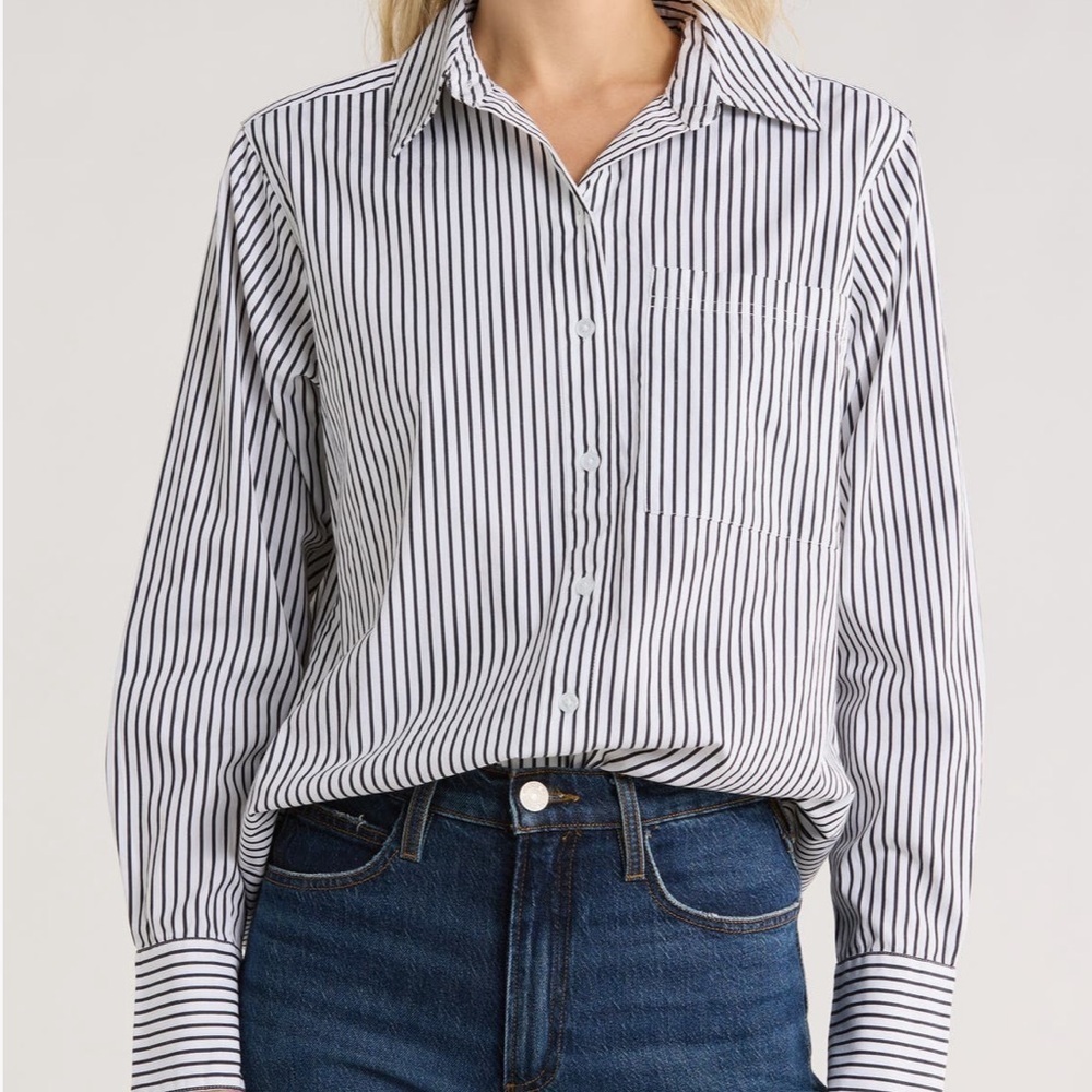 Nordstrom Black and White Striped Button Down Shirt